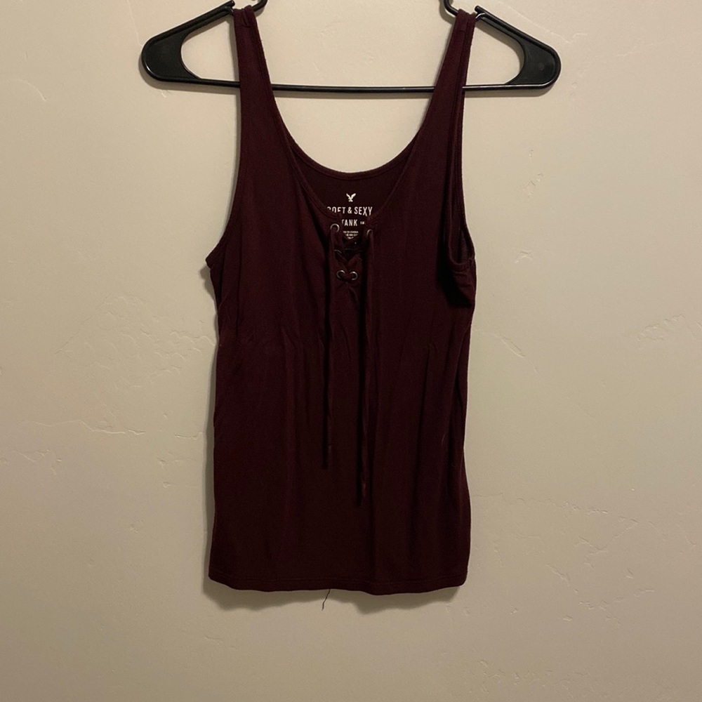 Plum tank top with crossed tie front